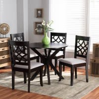 Baxton Studio Elena-Grey/Dark Brown-5PC Dining Set Elena Modern and Contemporary Grey Fabric Upholstered and Dark Brown Finished Wood 5-Piece Dining Set